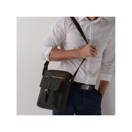 Мужская кожаная сумка TIDING BAG черная NM15-1783A – Фото 4