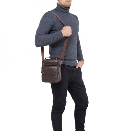 Мужская сумка через плечо HD Leather коричневая NM24-212C – Фото 6