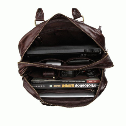 Портфель из натуральной кожи 7201C для ноутбука 14.1&quot; коричневый – Фото 8