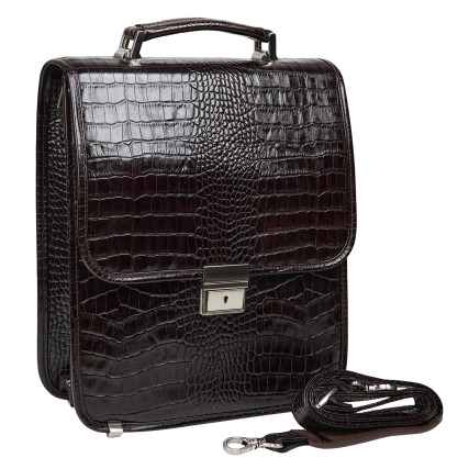 Мужской кожаный портфель-барсетка под A4 коричневый Canpellini 1585-11 кроко – Фото 2