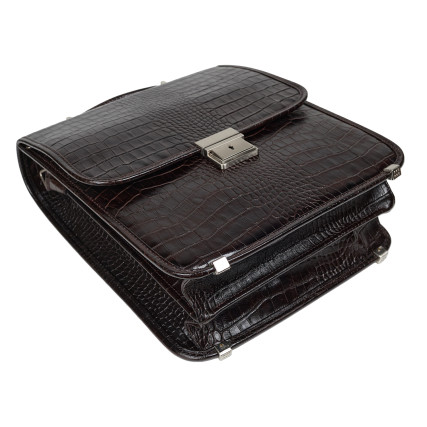 Мужской кожаный портфель-барсетка под A4 коричневый Canpellini 1585-11 кроко – Фото 5