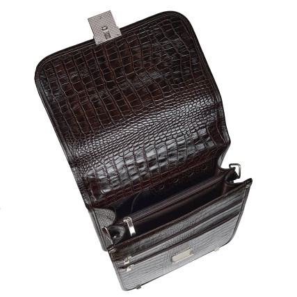 Мужской кожаный портфель-барсетка под A4 коричневый Canpellini 1585-11 кроко – Фото 6