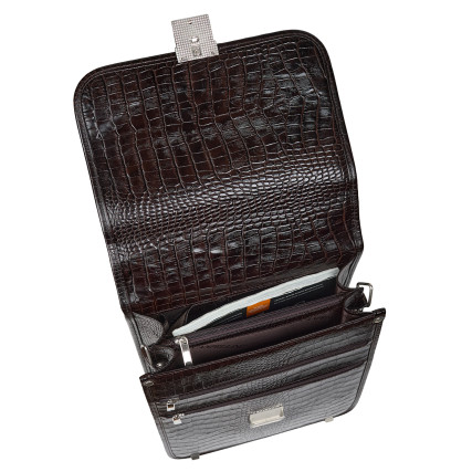 Мужской кожаный портфель-барсетка под A4 коричневый Canpellini 1585-11 кроко – Фото 7