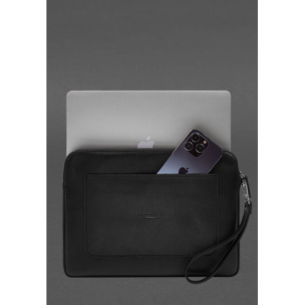 Черный кожаный чехол для ноутбука на молнии с карманом и петлей на руку 13'' BlankNote