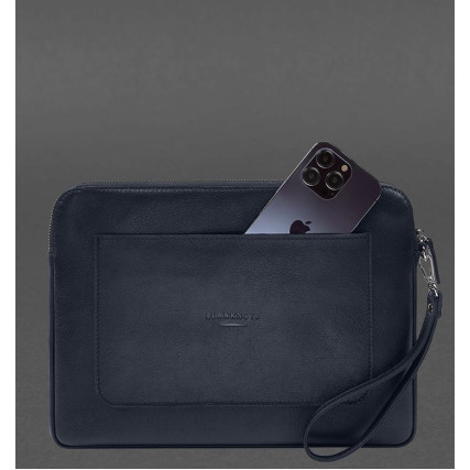 Кожаный чехол для ноутбука на молнии с карманом и петлей на руку 13'' BlankNote синий