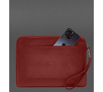 Кожаный красный чехол для ноутбука на молнии с карманом и петлей на руку 13'' BlankNote