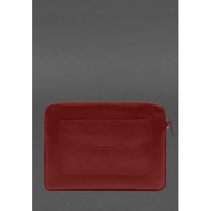 Кожаный красный чехол для ноутбука на молнии с карманом и петлей на руку 13'' BlankNote