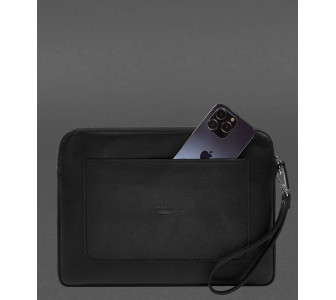 Черный кожаный чехол для ноутбука на молнии с карманом и петлей на руку 13'' BlankNote