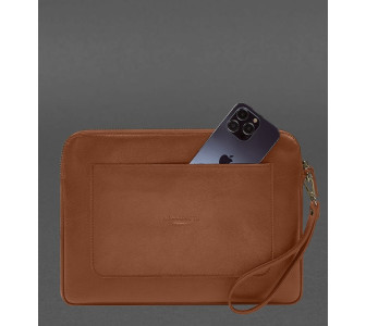 Кожаный коричневый чехол для ноутбука на молнии с карманом и петлей на руку 13'' BlankNote
