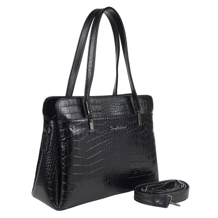 Кожаная женская сумка Tony Bellucci черная 0438-356 кроко – Фото 2