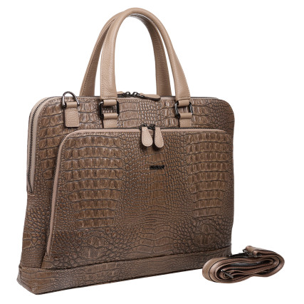 Кожаный женский портфель Desisan бежевый 661-698 кроко
