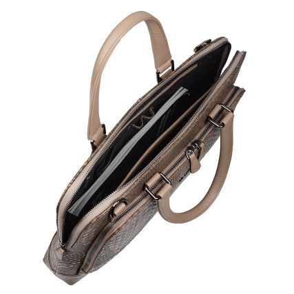 Кожаный женский портфель Desisan бежевый 661-698 кроко