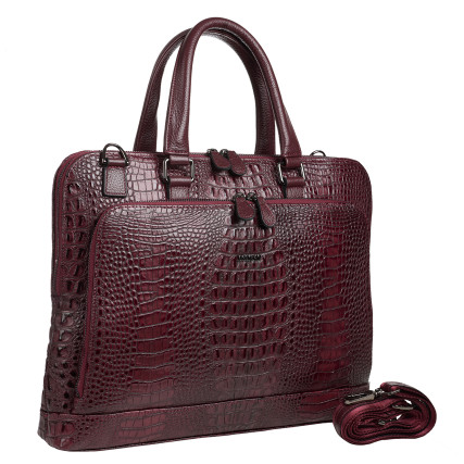 Кожаный женский портфель Desisan бордовый 661-60 кроко – Фото 2