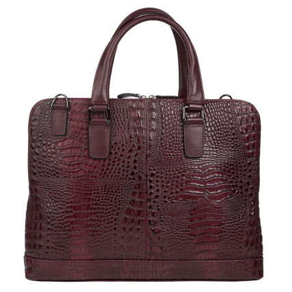 Кожаный женский портфель Desisan бордовый 661-60 кроко – Фото 3