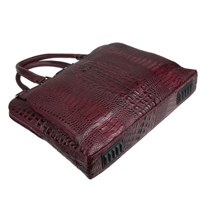 Кожаный женский портфель Desisan бордовый 661-60 кроко – Фото 5