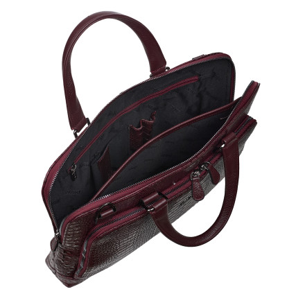 Кожаный женский портфель Desisan бордовый 661-60 кроко – Фото 7