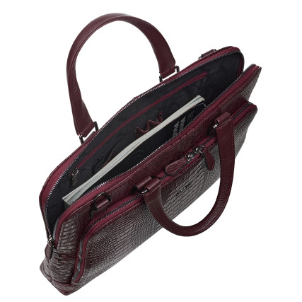 Кожаный женский портфель Desisan бордовый 661-60 кроко – Фото 8