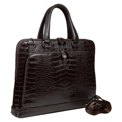 Кожаный женский портфель Desisan коричневый 661-19 кроко – Фото 2