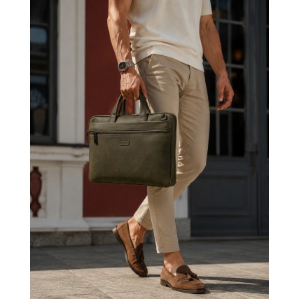 Кожаный женский портфель KARYA зеленый 2545-35
