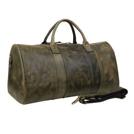 Кожаная винтажная дорожная сумка Tony Bellucci зеленая 5146-05 – Фото 2