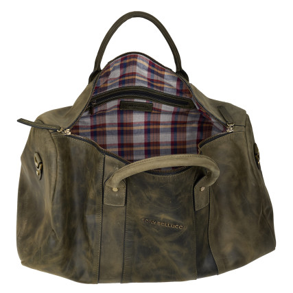 Кожаная винтажная дорожная сумка Tony Bellucci зеленая 5146-05 – Фото 6