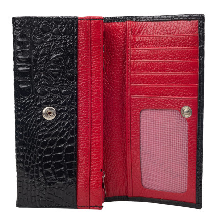 Женский кожаный кошелек Canpellini черно-красный 2036-466 кроко – Фото 4