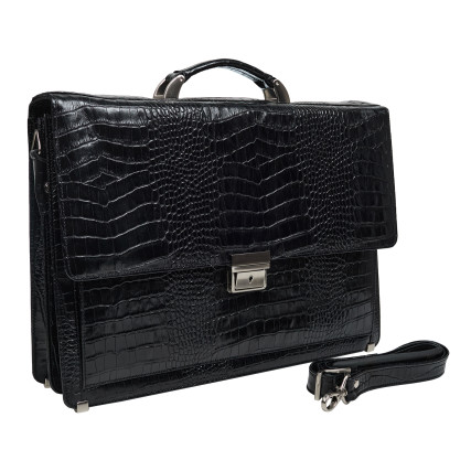 Кожаный деловой портфель Canpellini черный 3019-202 кроко – Фото 2