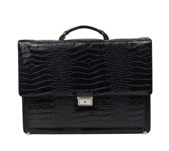Кожаный деловой портфель Canpellini черный 3019-202 кроко
