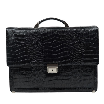 Кожаный деловой портфель Canpellini черный 3019-202 кроко – Фото 1
