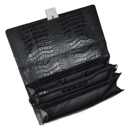Кожаный деловой портфель Canpellini черный 3019-202 кроко – Фото 6