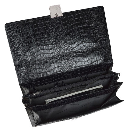 Кожаный деловой портфель Canpellini черный 3019-202 кроко – Фото 7
