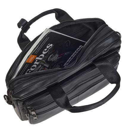 Кожаный мужской портфель Buffalo Bags черный M6398A – Фото 7