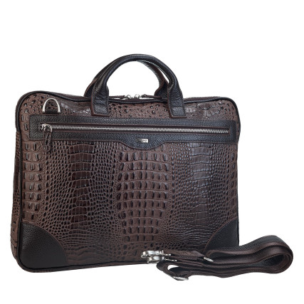 Кожаный портфель DESISAN коричневый кроко 803-4229 – Фото 2