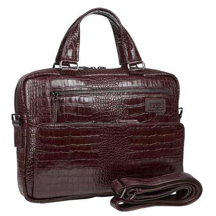 Мужской кожаный портфель BOND коричневый 1424-355 кроко – Фото 2