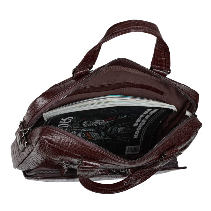 Мужской кожаный портфель BOND коричневый 1424-355 кроко – Фото 7