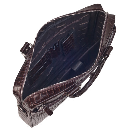Мужской кожаный портфель DESISAN коричневый 351-19 кроко – Фото 6