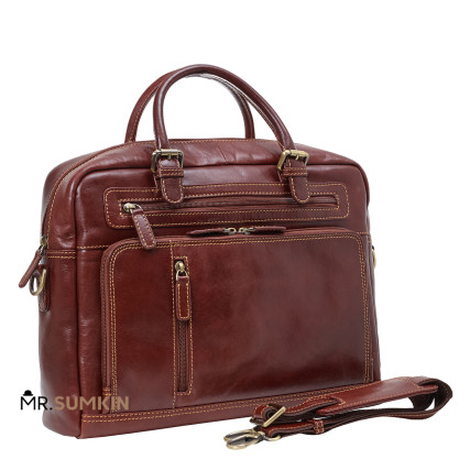 Мужской кожаный портфель Virginia Conti (Италия) светло-коричневый VCm01388cognac – Фото 2