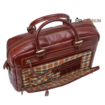 Мужской кожаный портфель Virginia Conti (Италия) светло-коричневый VCm01388cognac – Фото 6
