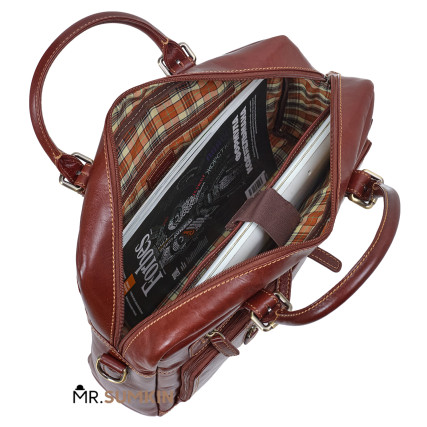 Мужской кожаный портфель Virginia Conti (Италия) светло-коричневый VCm01388cognac – Фото 8
