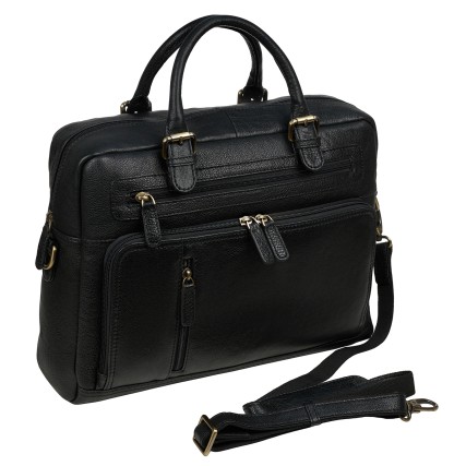 Мужской кожаный портфель Virginia Conti черный VCm01388_fblack – Фото 2