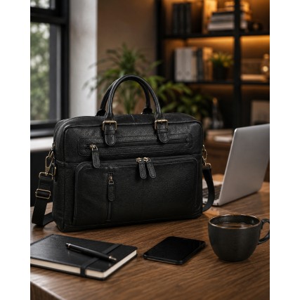 Мужской кожаный портфель Virginia Conti черный VCm01388_fblack