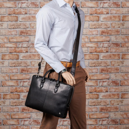 Мужской кожаный портфель Visconti Carl черный ML50 BLK – Фото 8