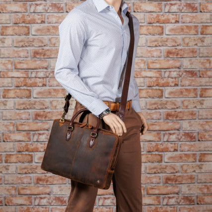 Мужской кожаный портфель Visconti Carl коричневый ML50 OIL TAN/BRN – Фото 9