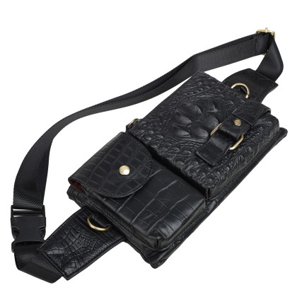 Мужская поясная кожаная сумка Buffalo Bags черная M9080A – Фото 5