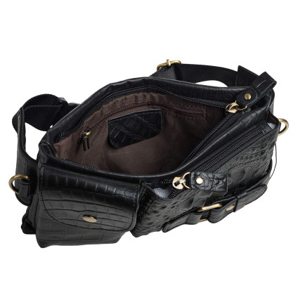 Мужская поясная кожаная сумка Buffalo Bags черная M9080A – Фото 6