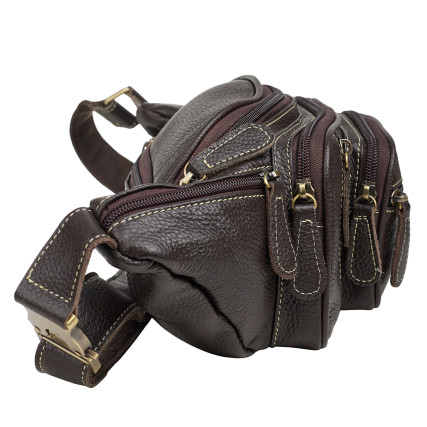 Мужская поясная кожаная сумка Buffalo Bags коричневая M8336C – Фото 3