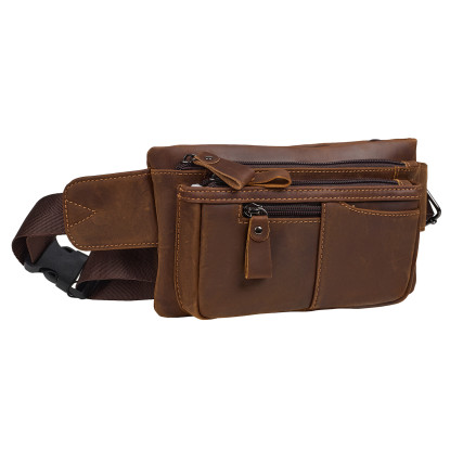 Мужская поясная кожаная сумка Buffalo Bags коричневая M8953R – Фото 2