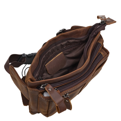 Мужская поясная кожаная сумка Buffalo Bags коричневая M8953R – Фото 6