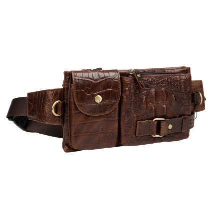 Мужская поясная кожаная сумка Buffalo Bags коричневая M9080C – Фото 2
