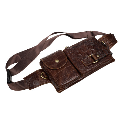 Мужская поясная кожаная сумка Buffalo Bags коричневая M9080C – Фото 5